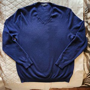 'Just No Logo' Silk Blend V neck Men's Sweater soft XL Navy Blue